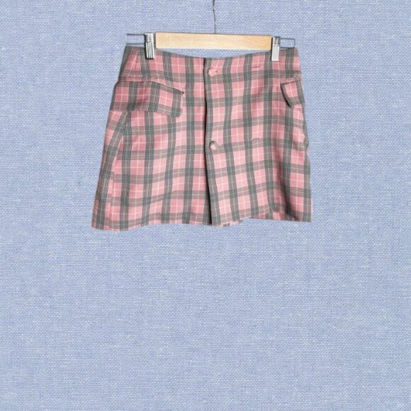 -`♡´- Free! Fashion Nova Plaid Wrap Button Mini Skirt Size S - Picture 1 of 10